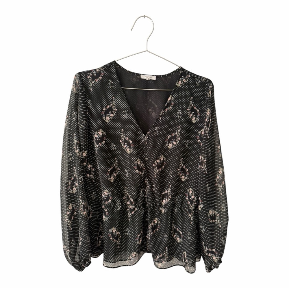 PLEIONE Nordstrom Floral Printed‎ V Neck Smock Waist Blouse Women’s Medium